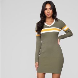 Olive varsity sweater dress
